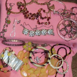 Estate Jewelry Lot Vintage Chunky Rhinestones Abalone Hoops